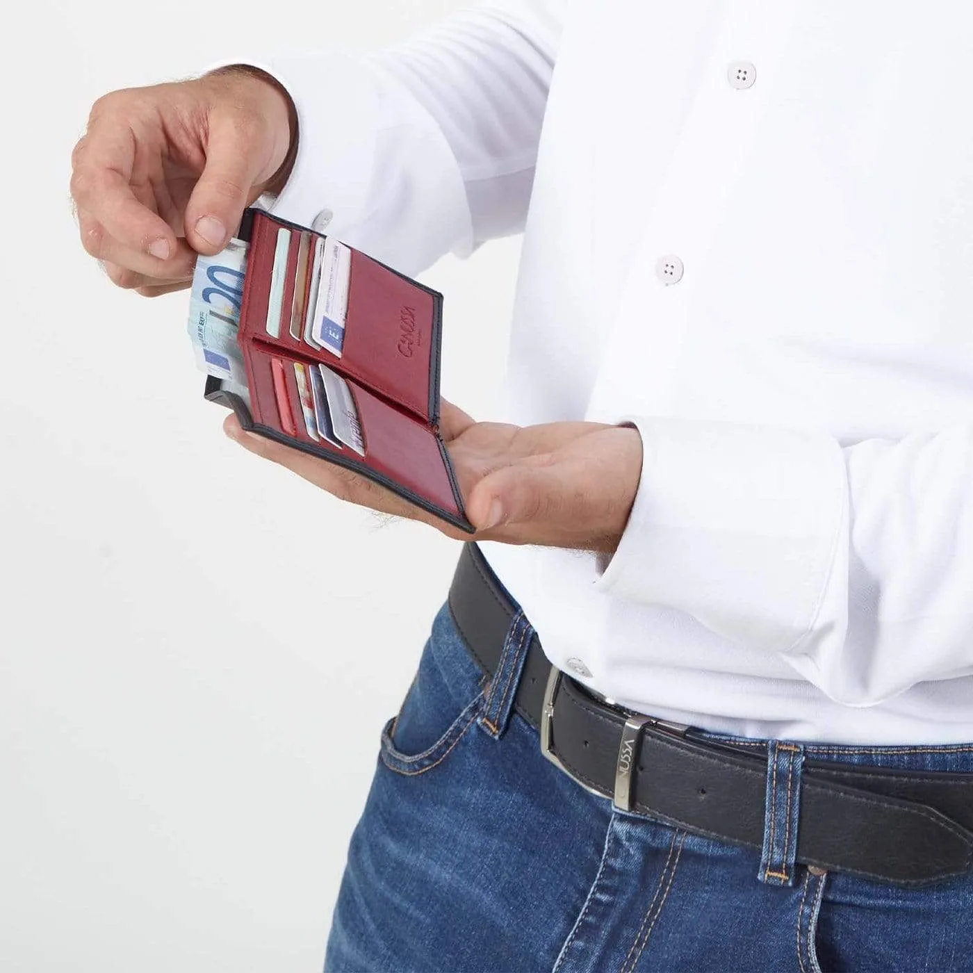 Slim Bifold Vegan Leather Wallet | Black & Red