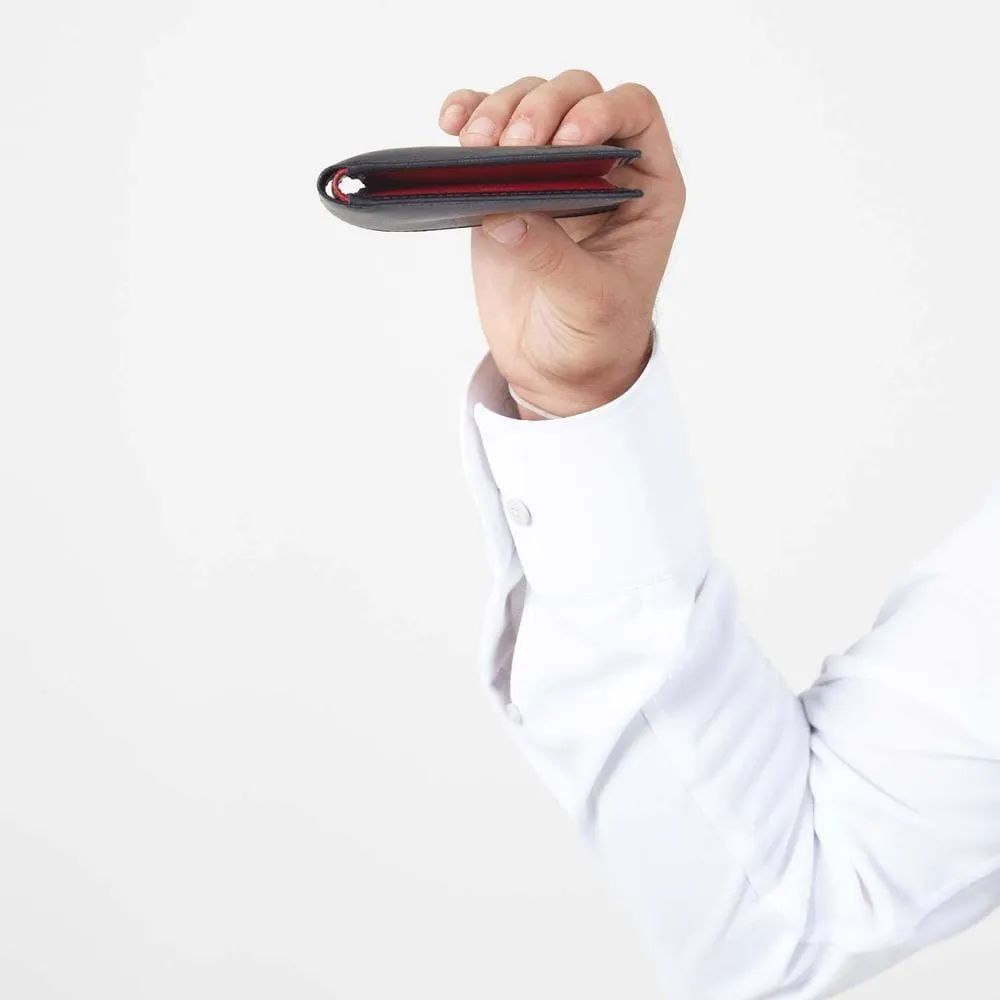 Slim Bifold Vegan Leather Wallet | Black & Red