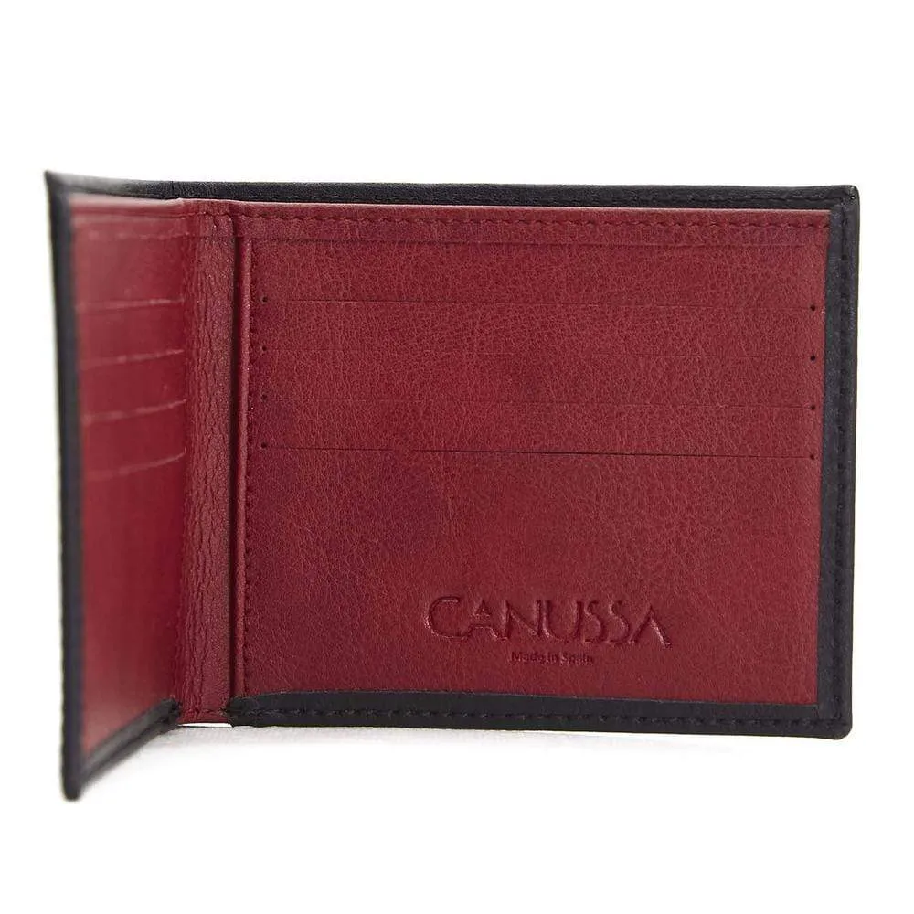 Slim Bifold Vegan Leather Wallet | Black & Red