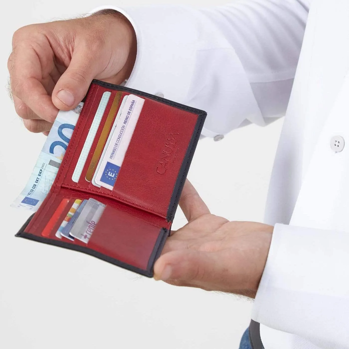 Slim Bifold Vegan Leather Wallet | Black & Red
