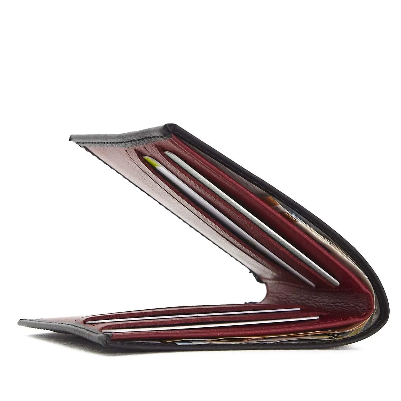 Slim Bifold Vegan Leather Wallet | Black & Red