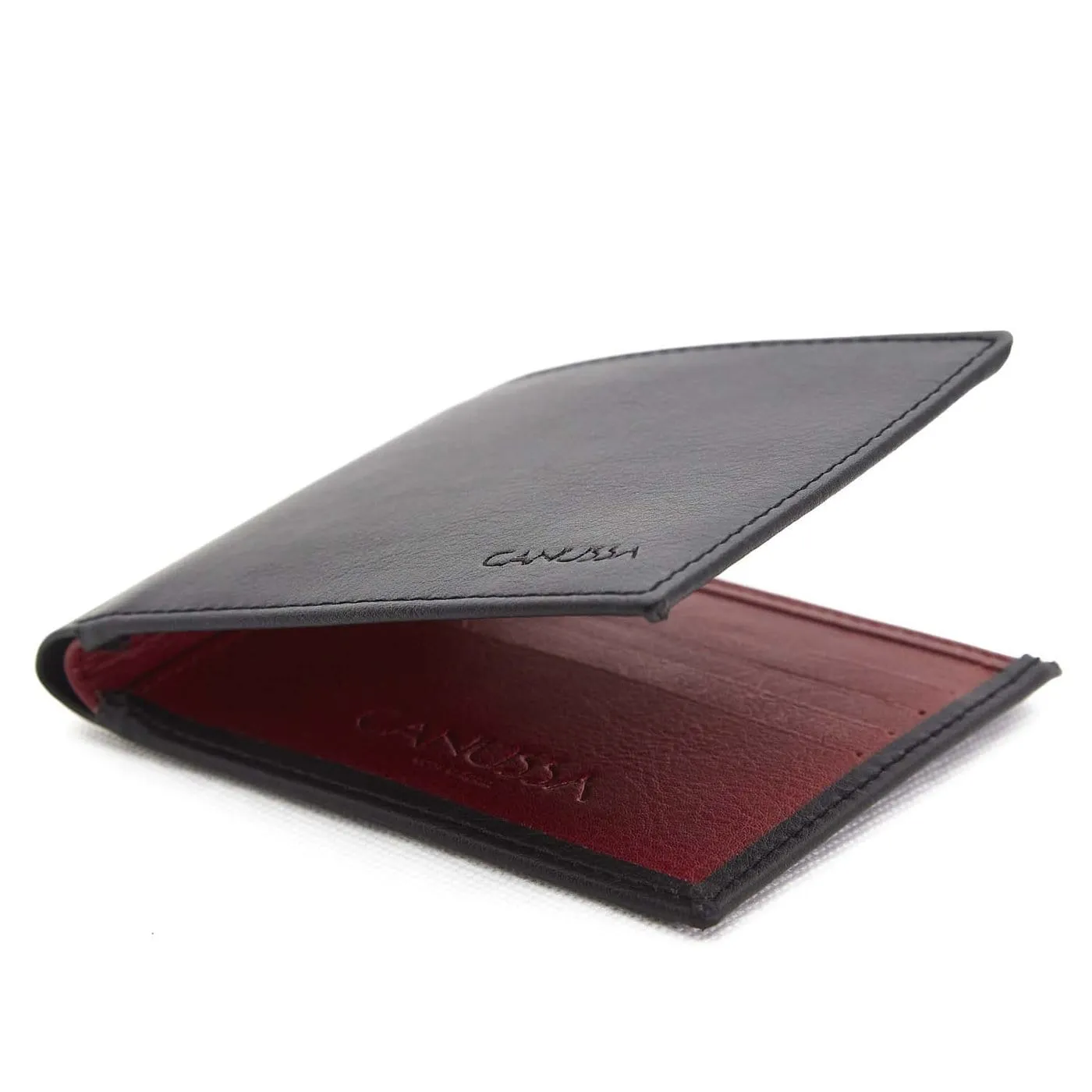 Slim Bifold Vegan Leather Wallet | Black & Red