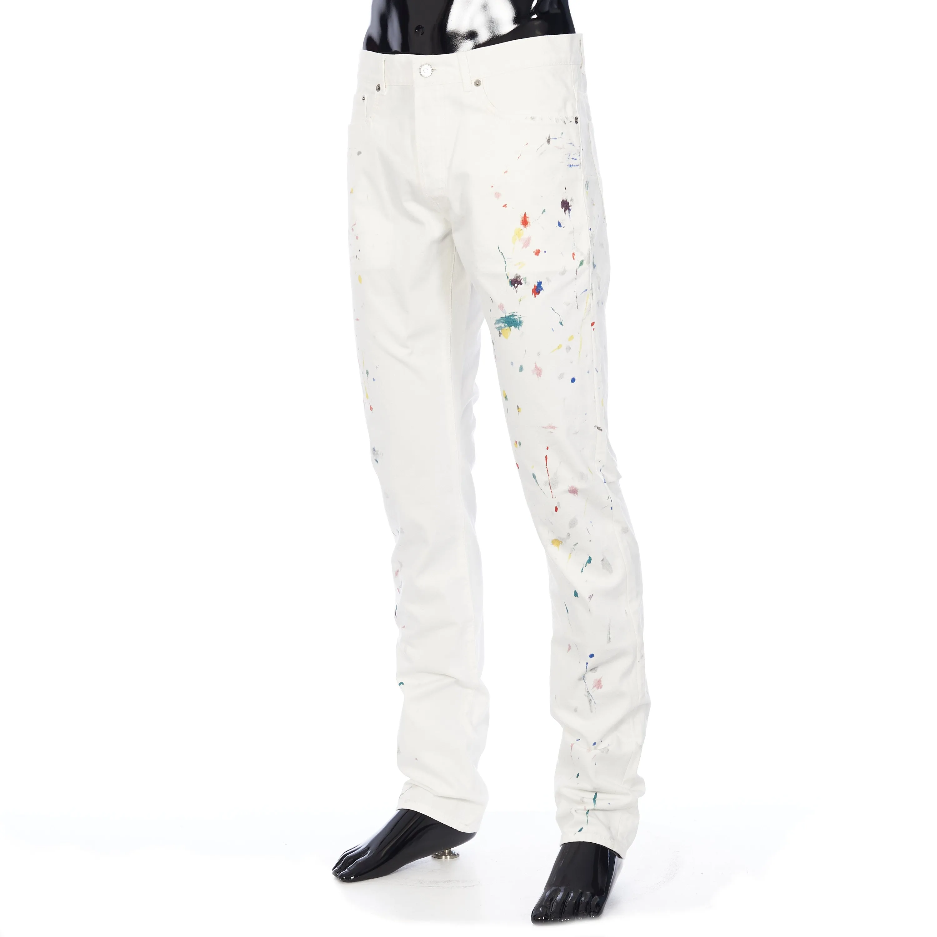Slimfit Jeans In White Cotton Denim with Paint Print
