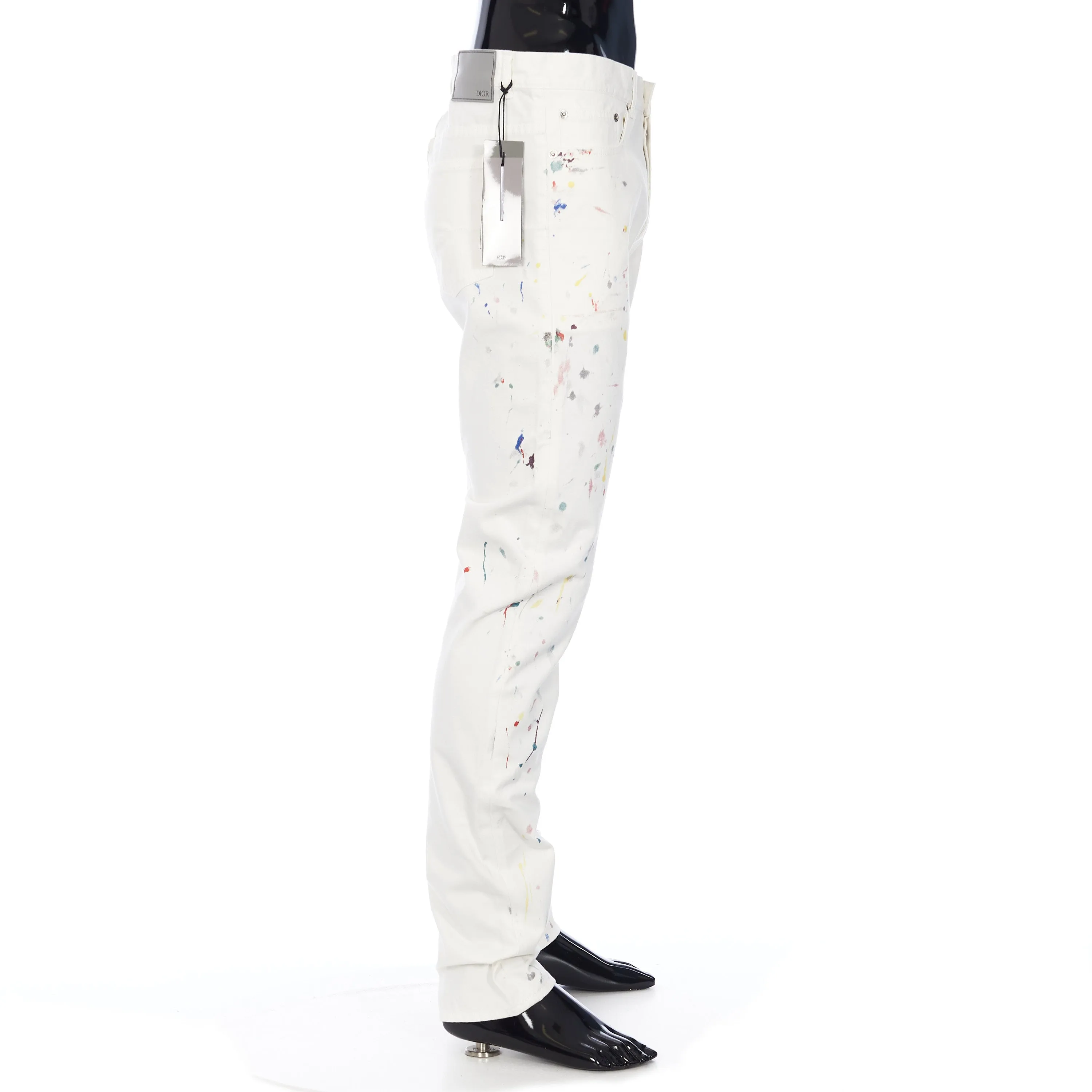 Slimfit Jeans In White Cotton Denim with Paint Print