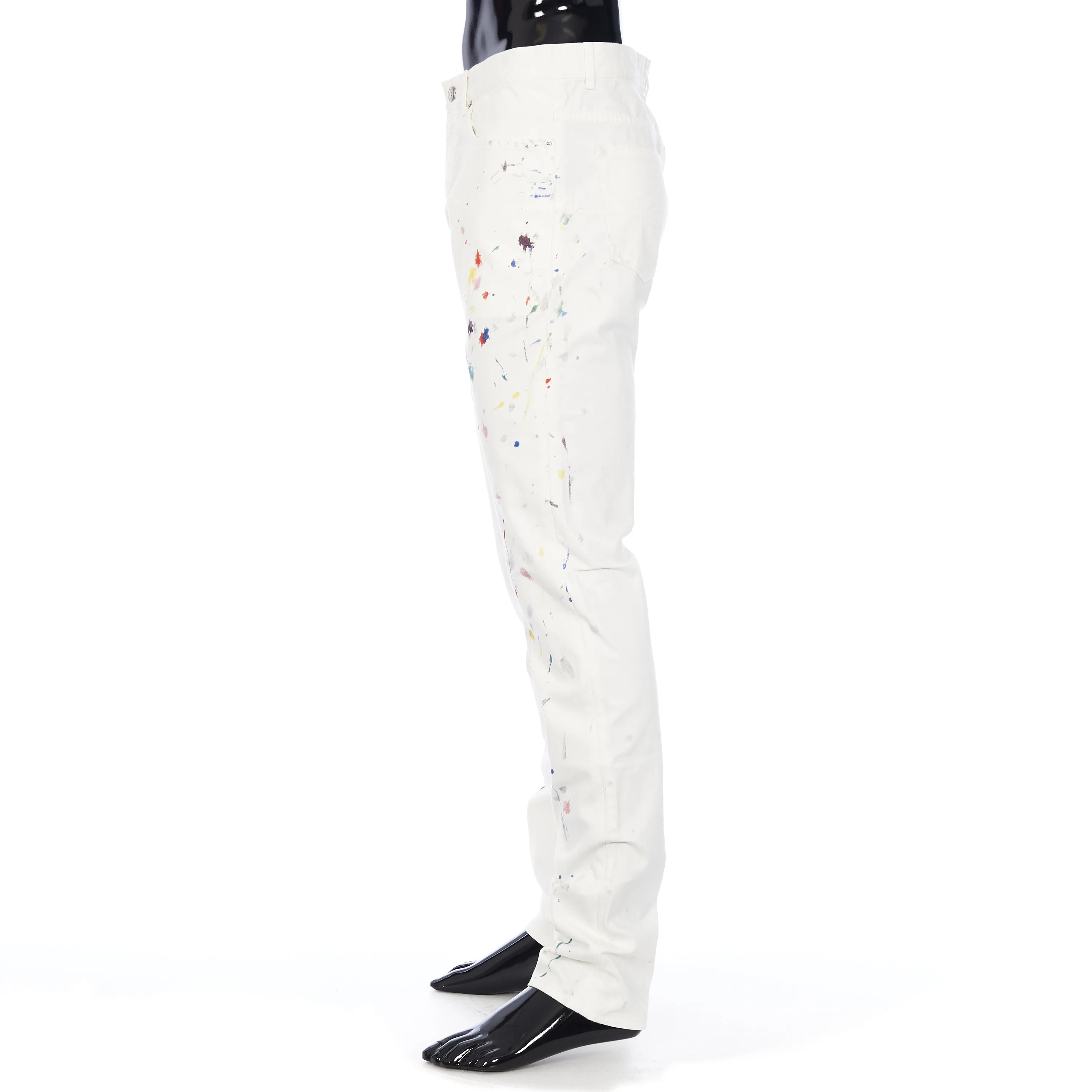 Slimfit Jeans In White Cotton Denim with Paint Print