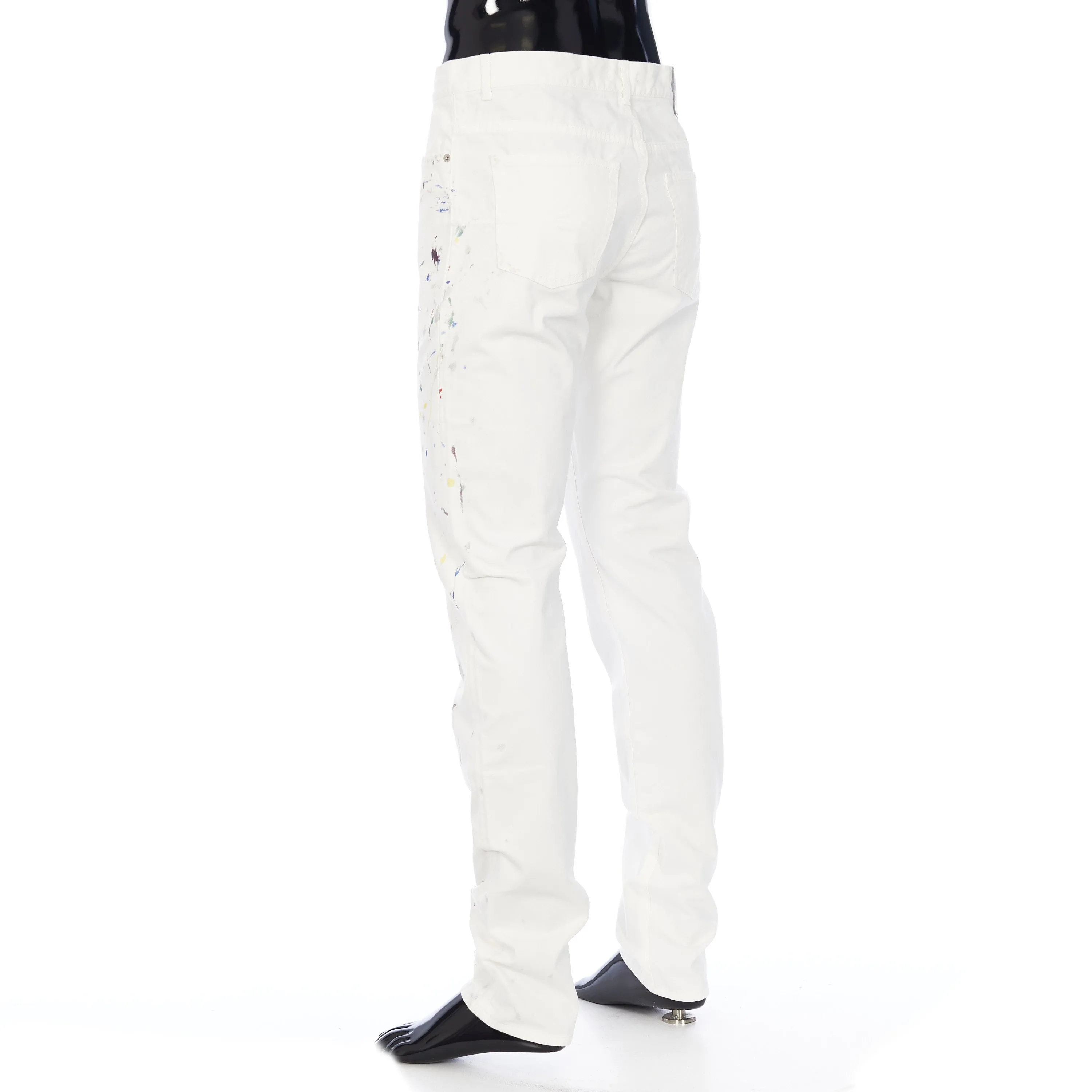 Slimfit Jeans In White Cotton Denim with Paint Print