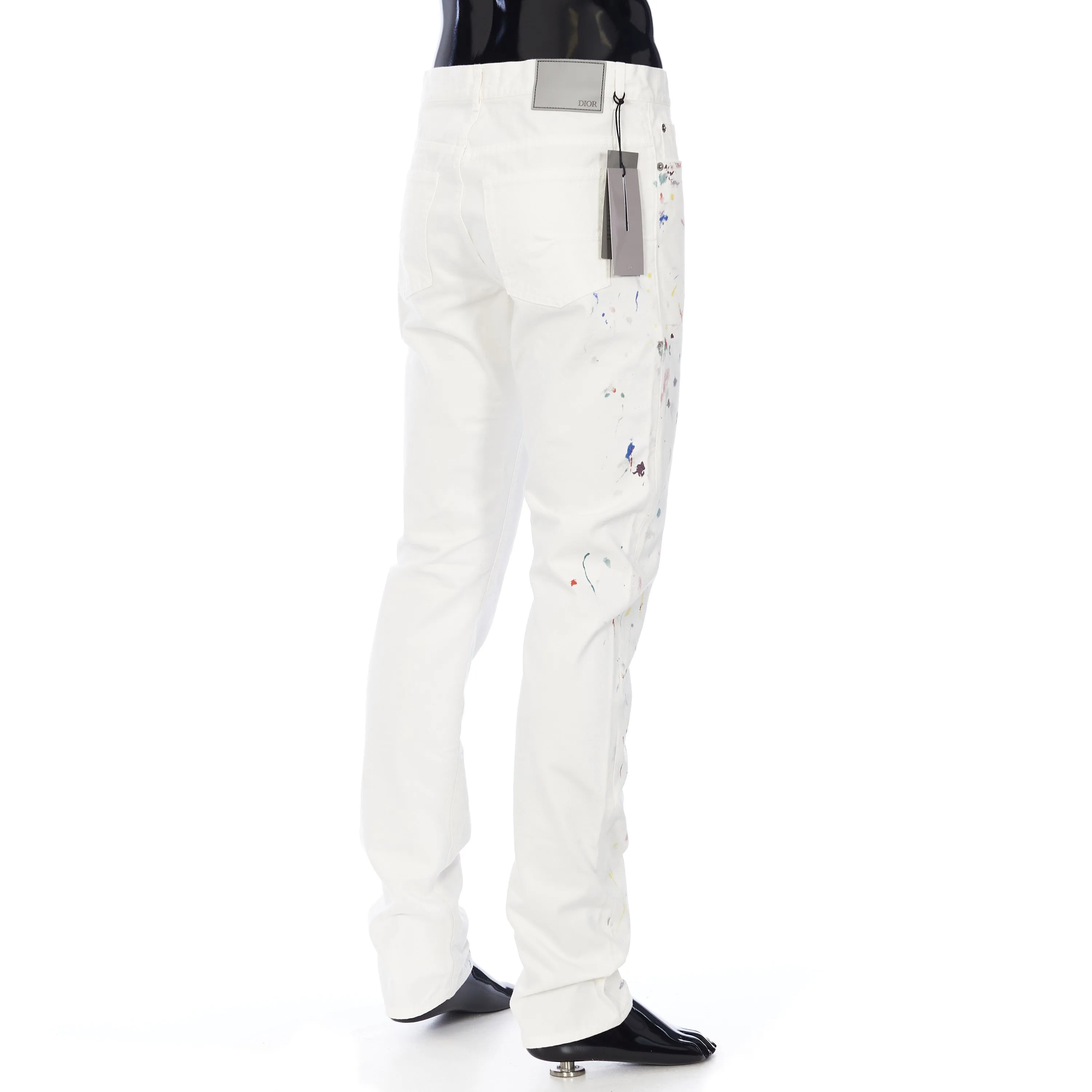 Slimfit Jeans In White Cotton Denim with Paint Print