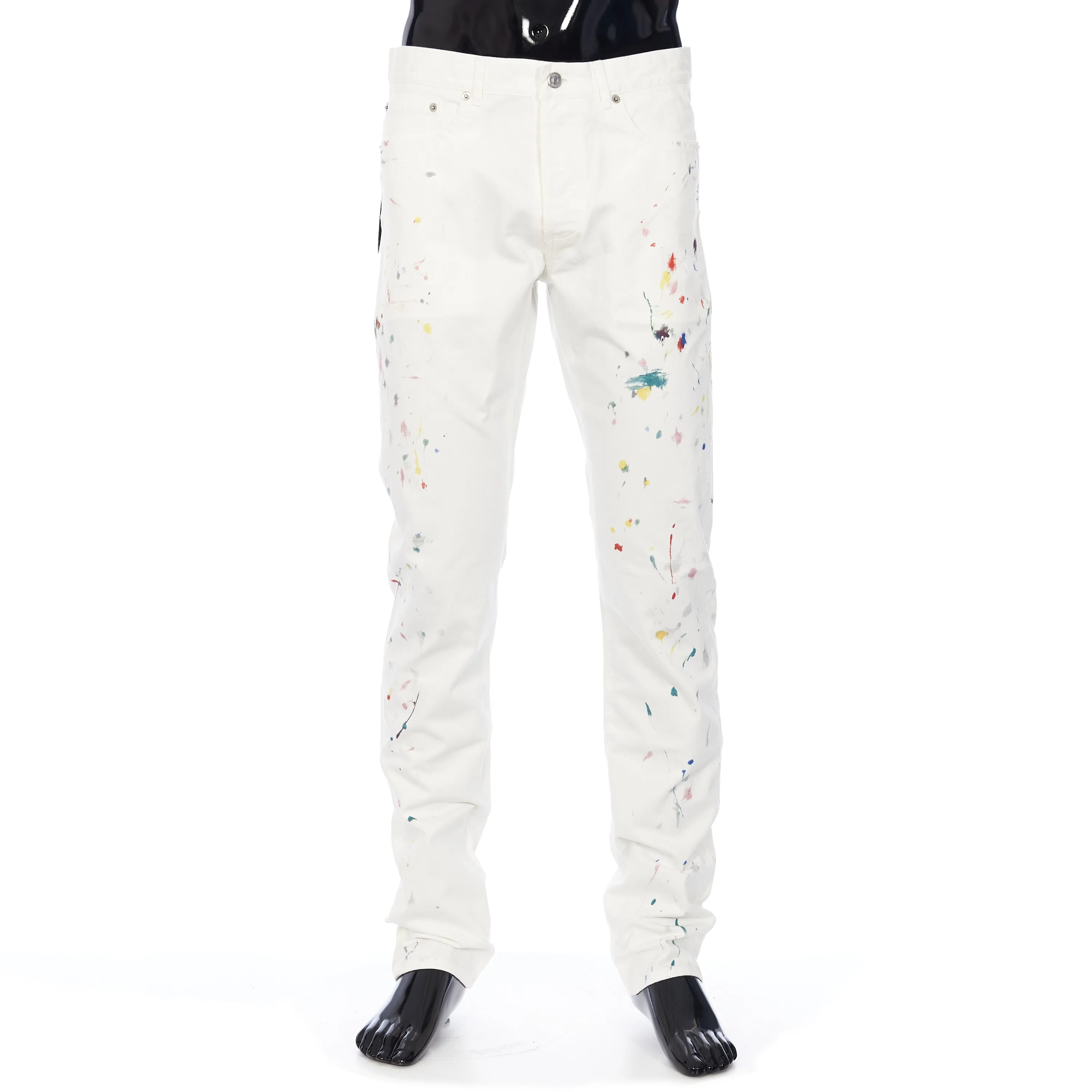 Slimfit Jeans In White Cotton Denim with Paint Print