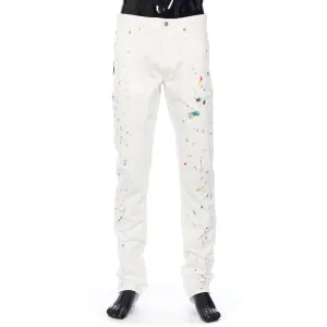 Slimfit Jeans In White Cotton Denim with Paint Print