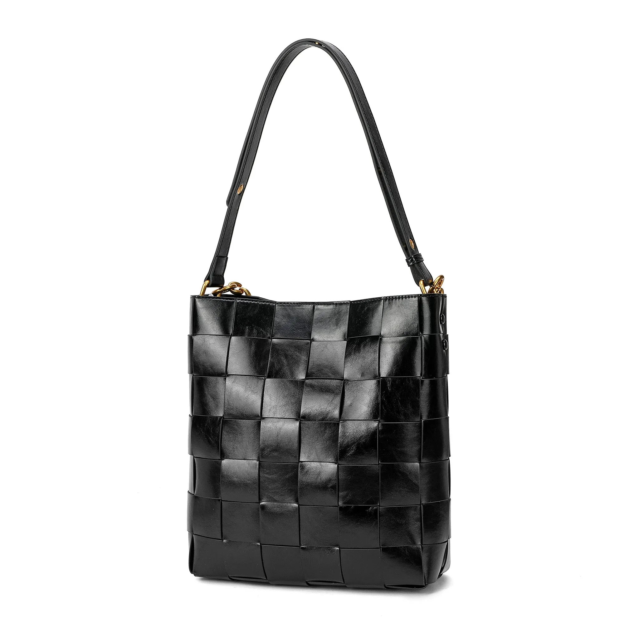 Smooth Woven Leather Shoulder Bag