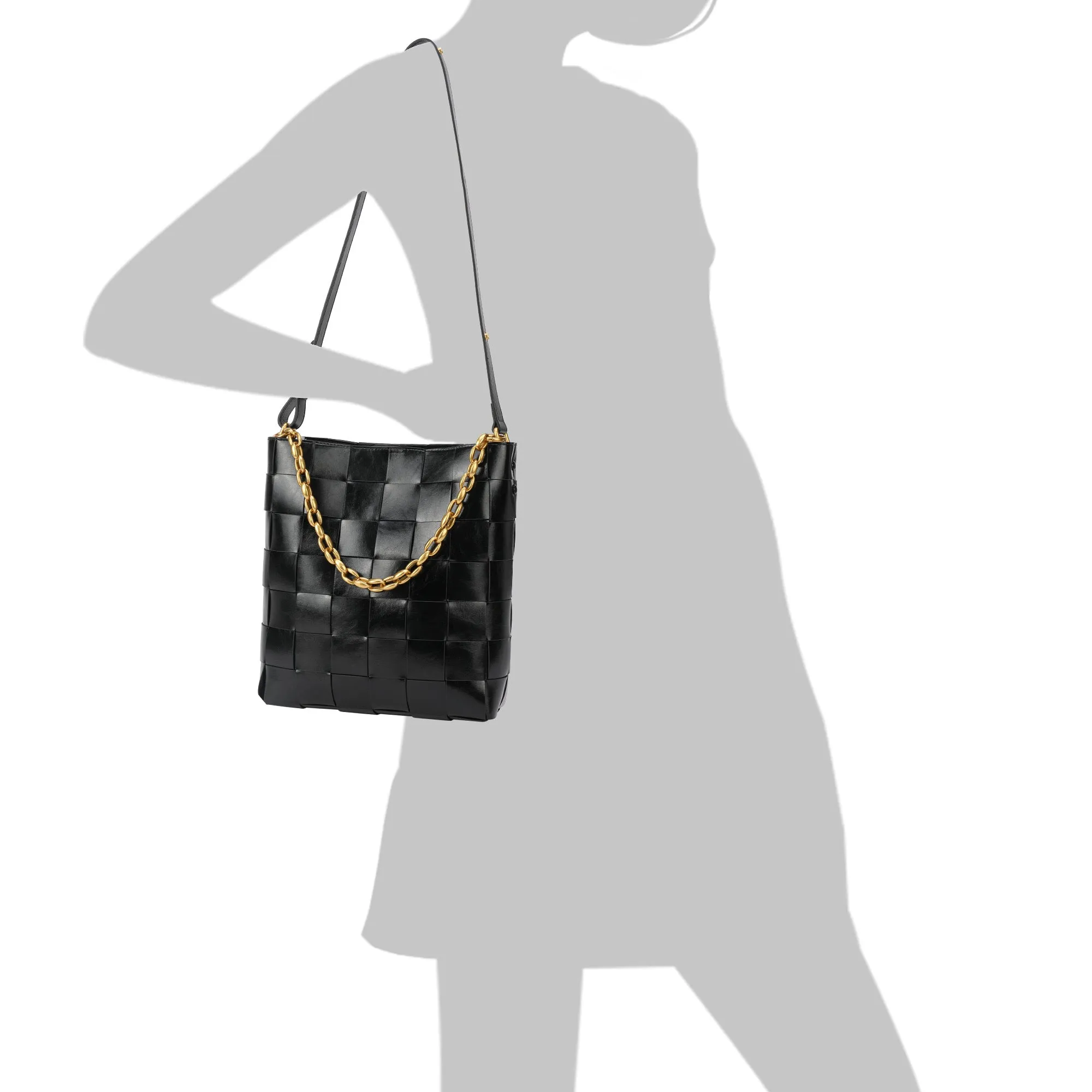 Smooth Woven Leather Shoulder Bag