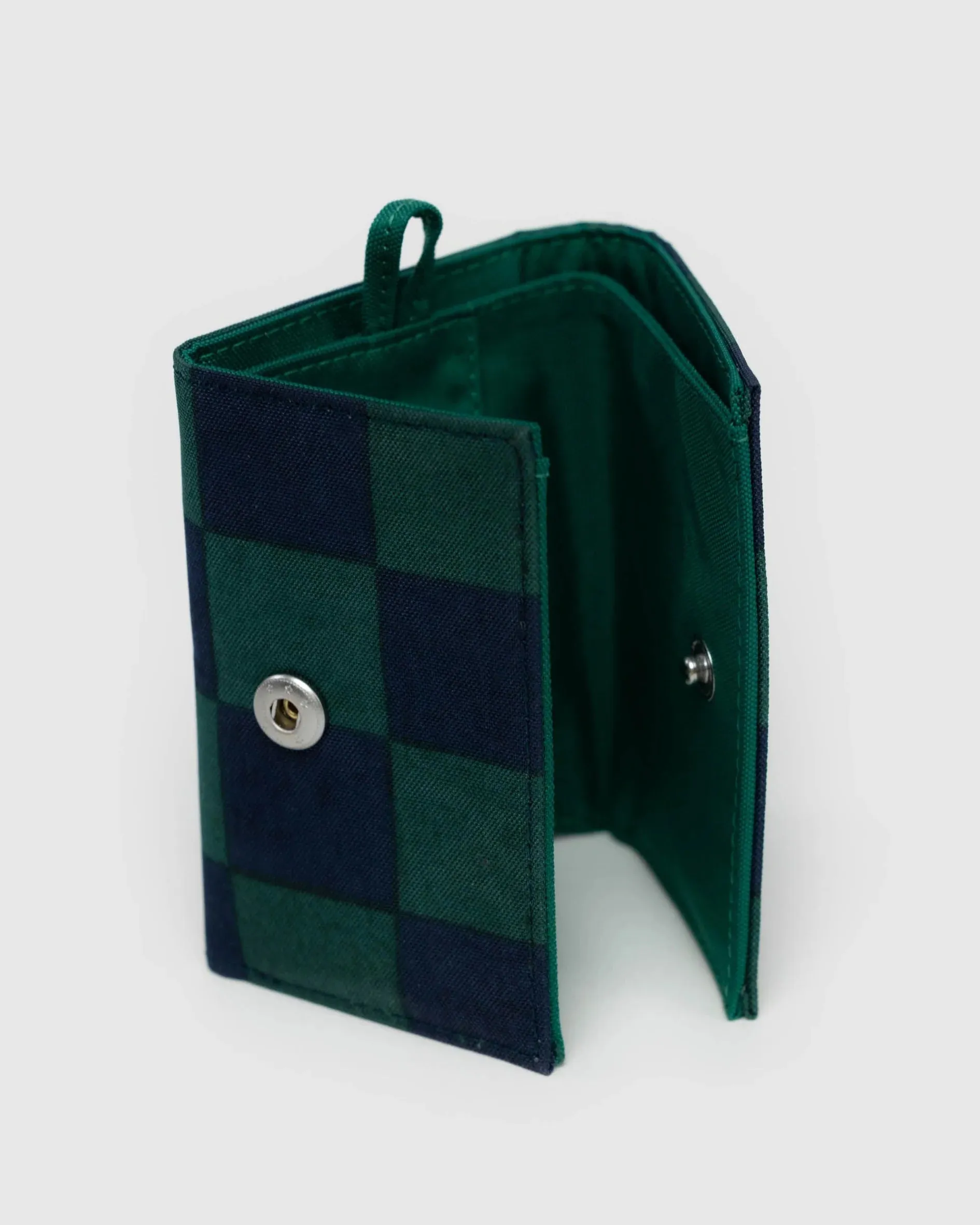 Snap Wallet in Navy Green Check | Baggu Fall '24