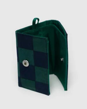 Snap Wallet in Navy Green Check | Baggu Fall '24