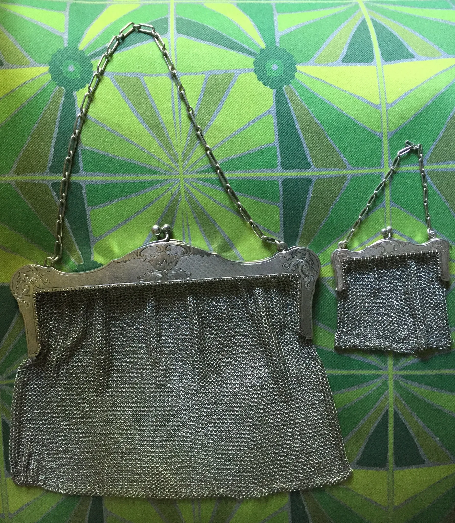 SOLD Art Nouveau Sterling Silver and Steel Mesh Purse and Coin Purse