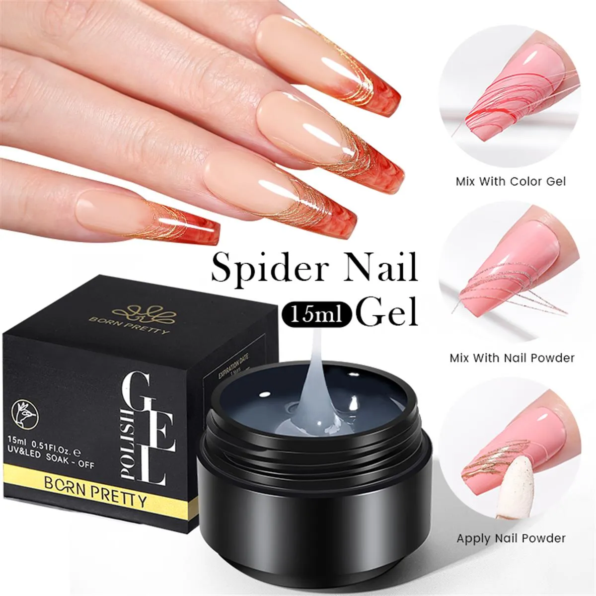 Spider Nail Gel; Semi-Solid "CLEAR" (15ml)