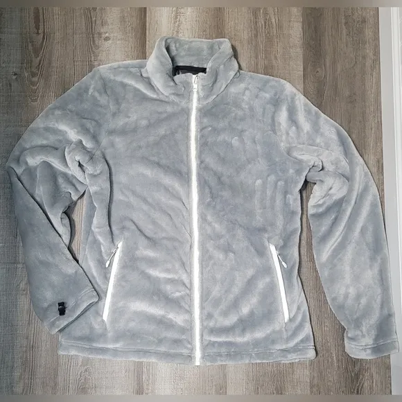 Spyder Silvery Light Gray Osito Silken Fleece Full Zip Jacket Womens Size Large