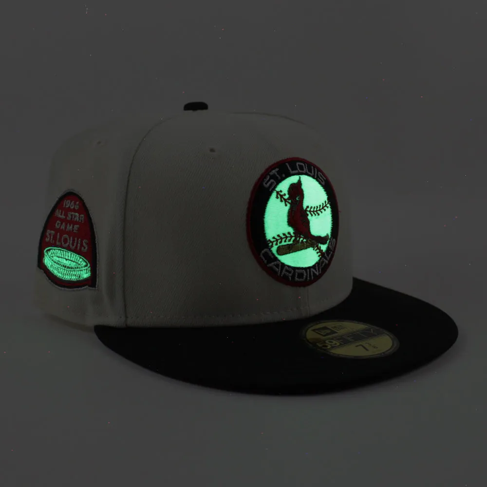 St Louis Cardinals 1966 All Star Game New Era 59Fifty Fitted Hat (GITD Chrome White Black Red Under Brim)