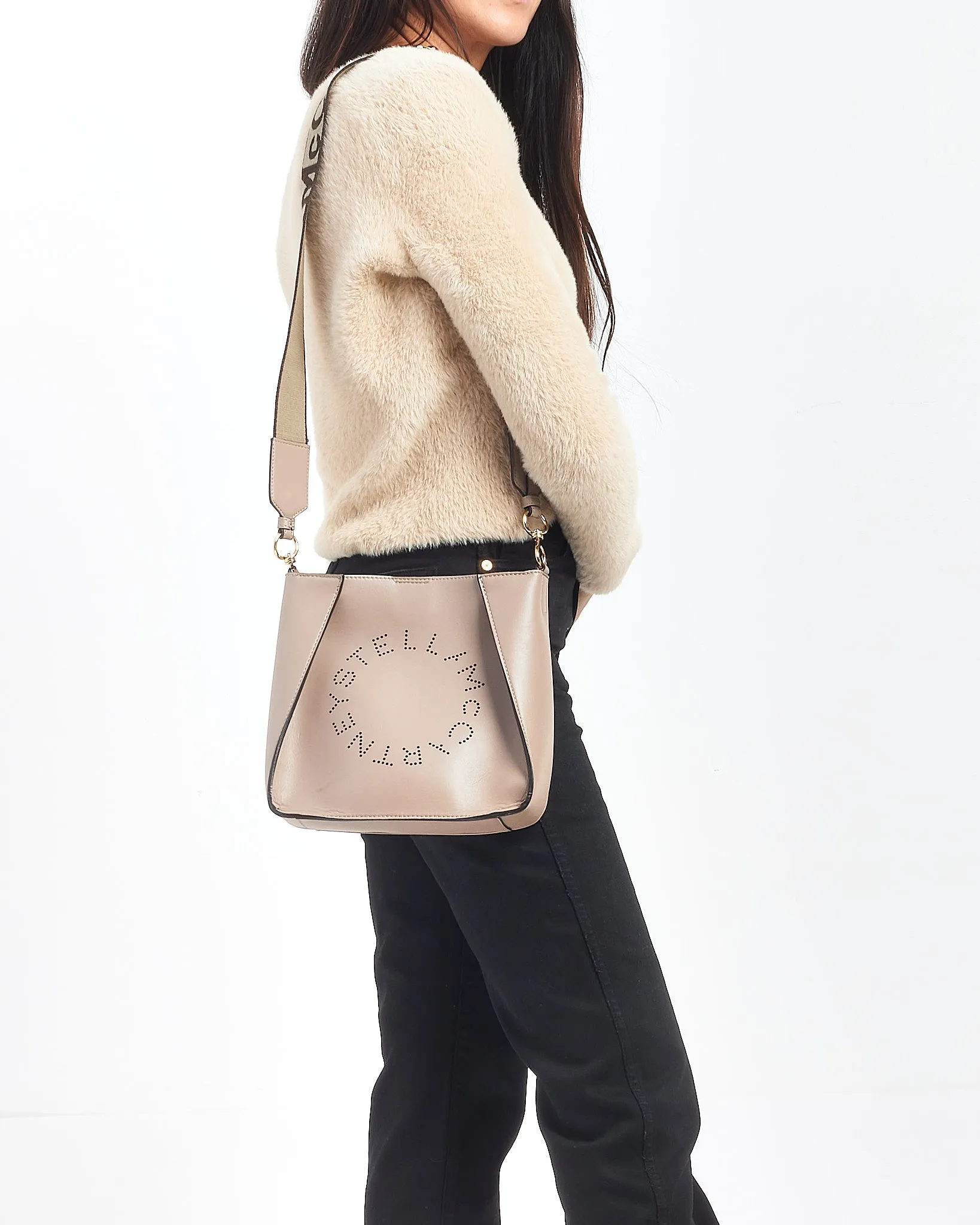 Stella McCartney Taupe Vegan Leather Logo Shoulder bag
