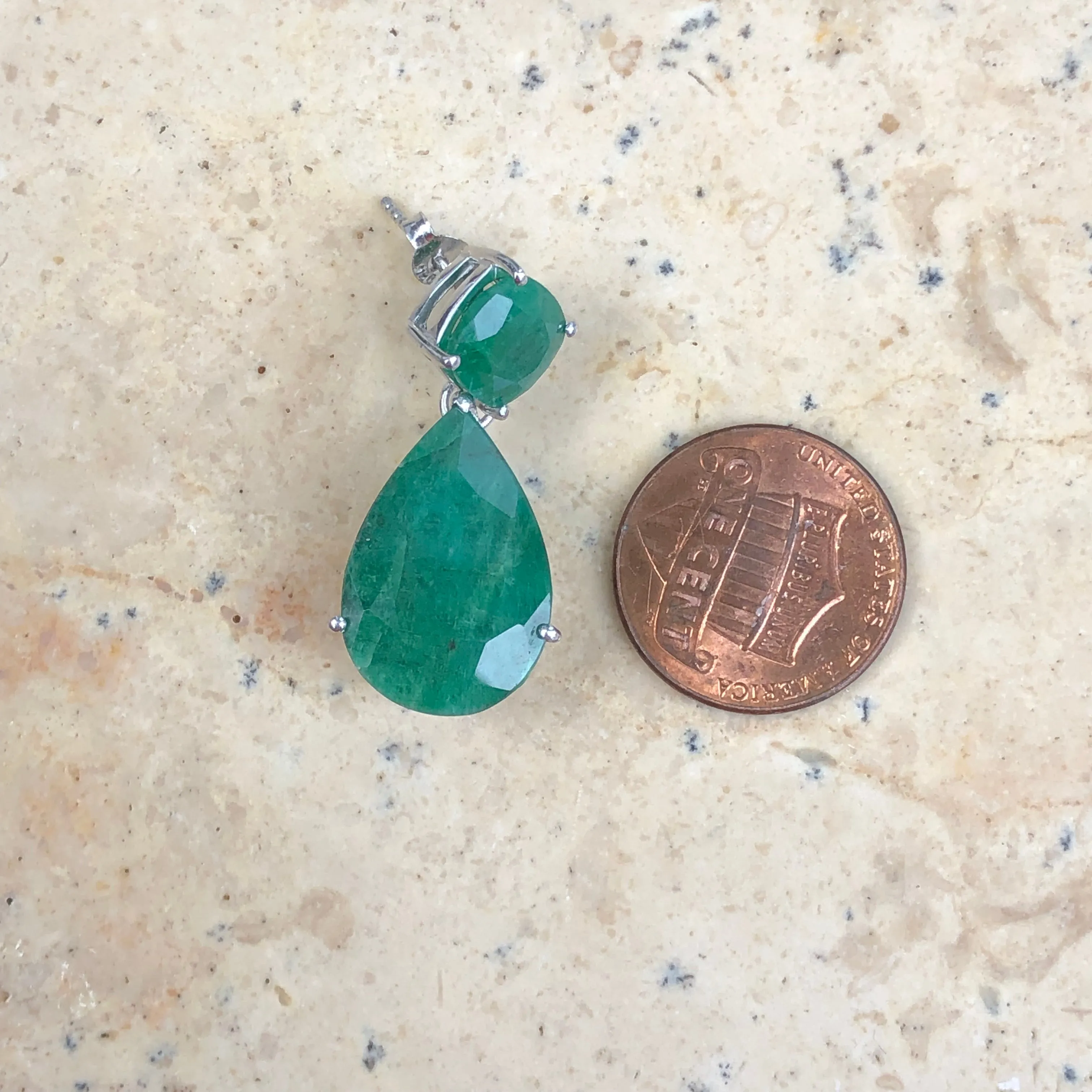 Sterling Silver Cushion Cut Teardrop Emerald Dangle Earrings