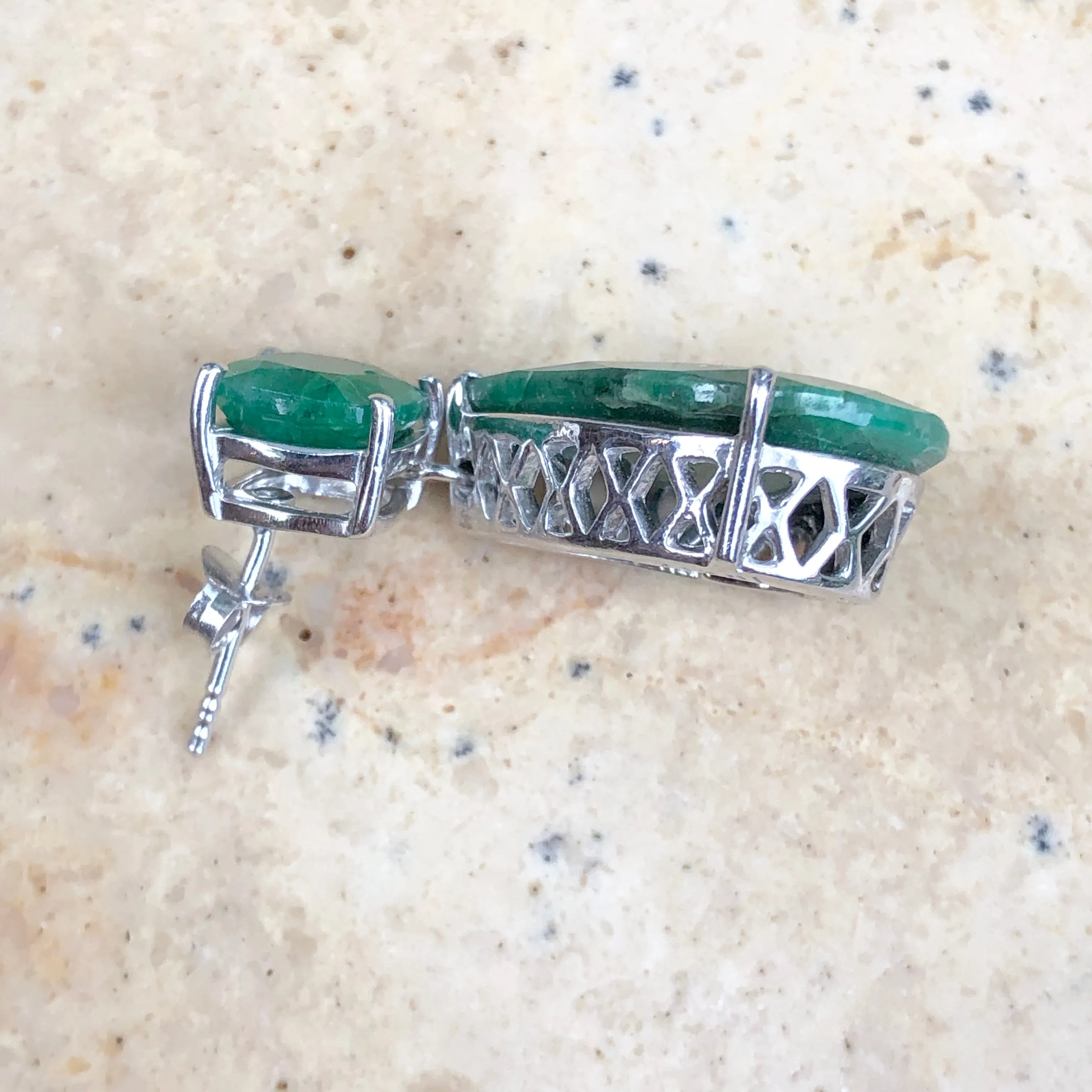 Sterling Silver Cushion Cut Teardrop Emerald Dangle Earrings