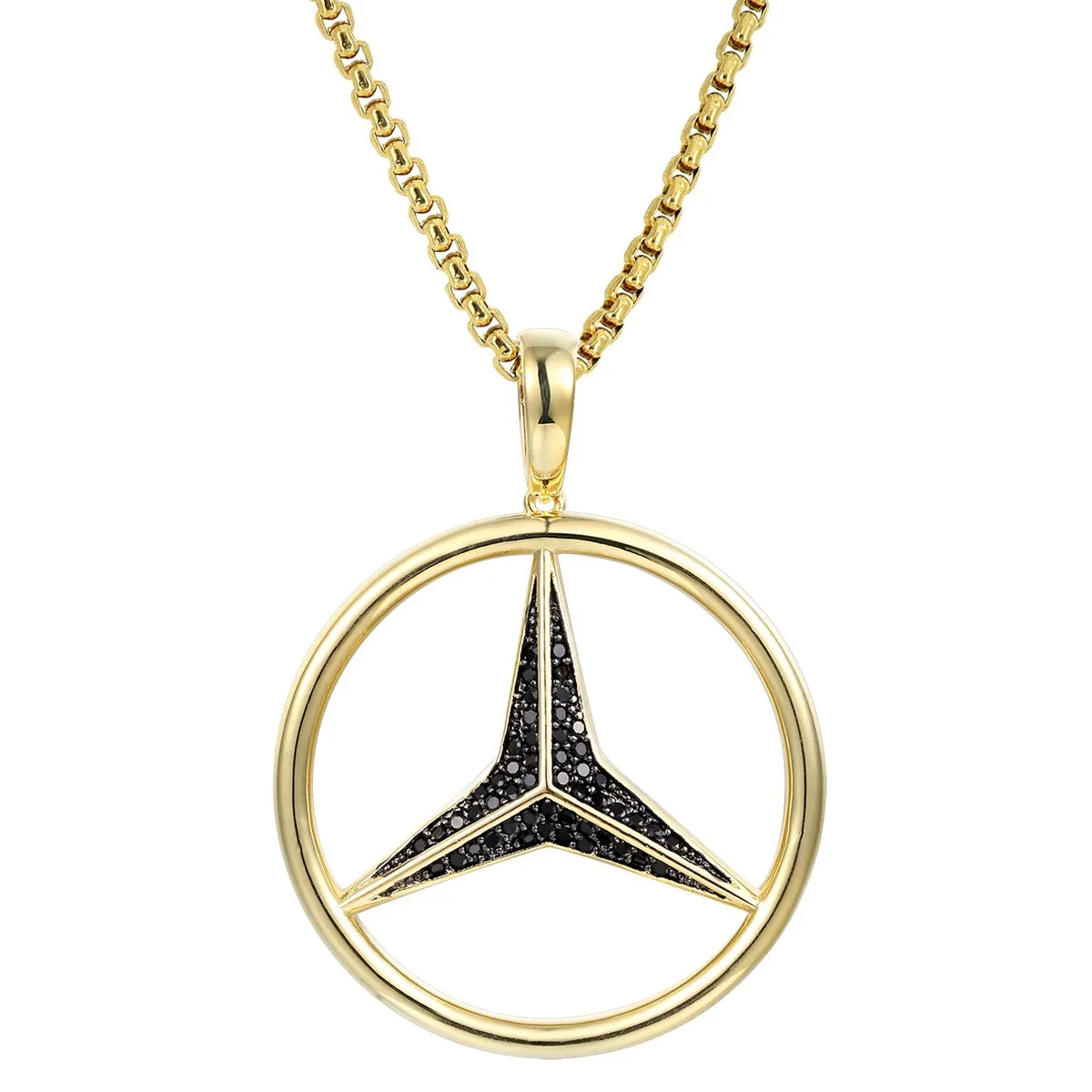 Sterling Silver Luxury Car Logo Black Bling Pendant Free Chain