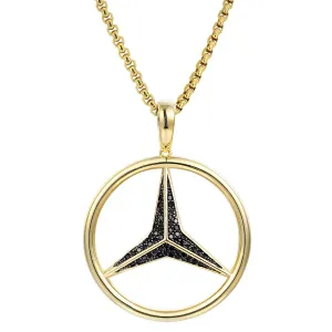 Sterling Silver Luxury Car Logo Black Bling Pendant Free Chain