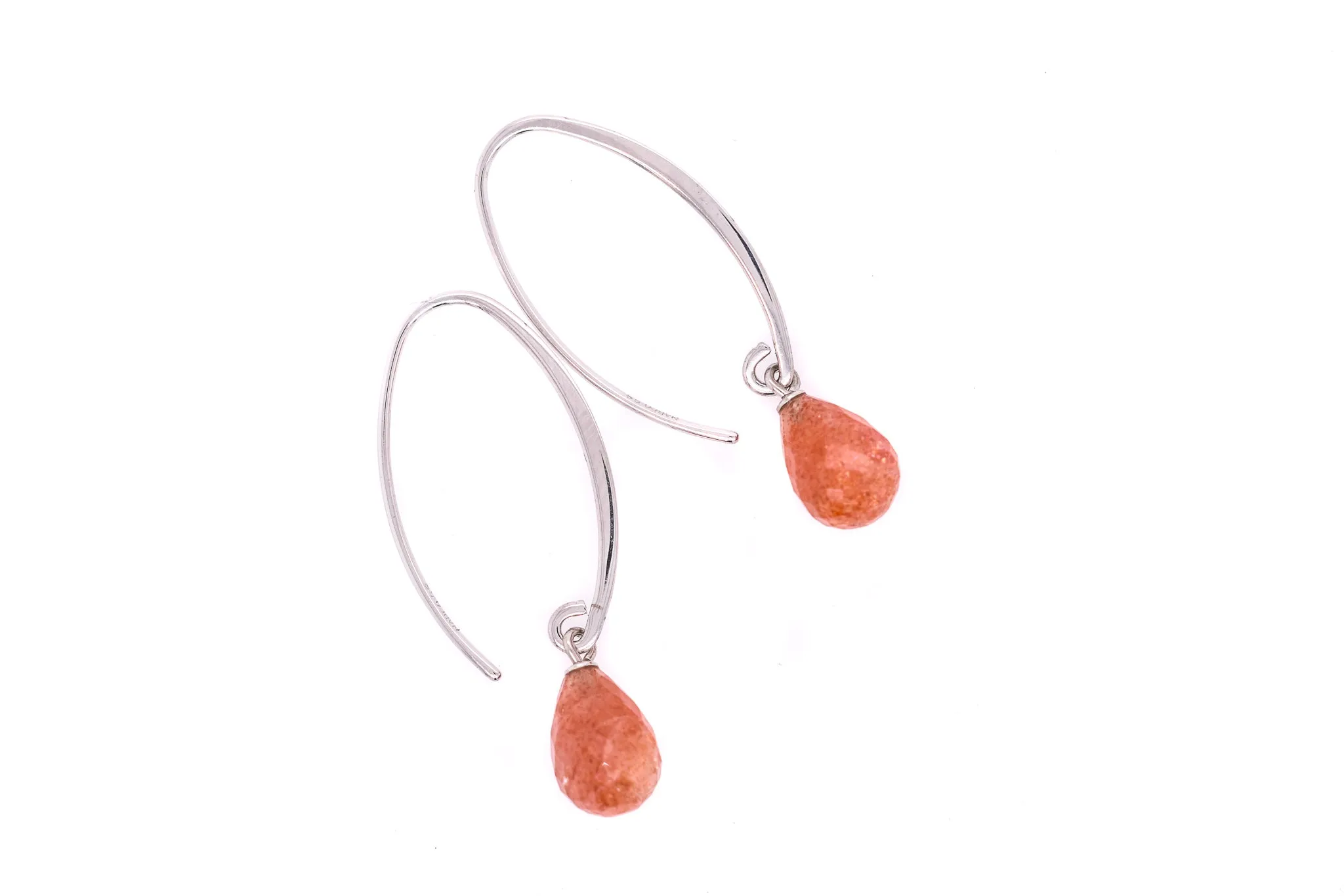 STERLING SILVER SIMPLE DROP STRAWBERRY SUNSTONE EARRINGS