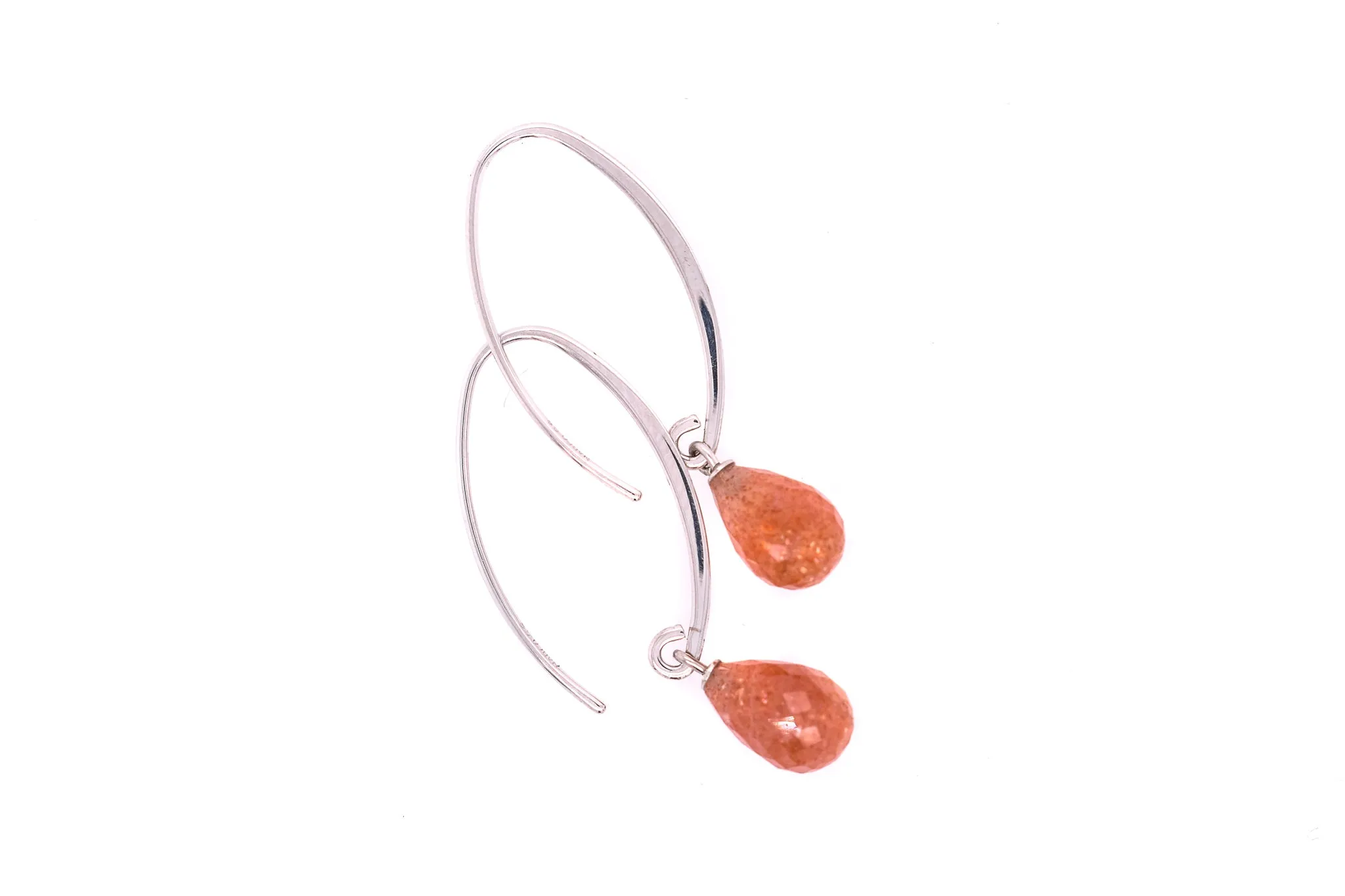 STERLING SILVER SIMPLE DROP STRAWBERRY SUNSTONE EARRINGS