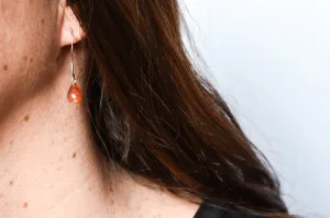 STERLING SILVER SIMPLE DROP STRAWBERRY SUNSTONE EARRINGS