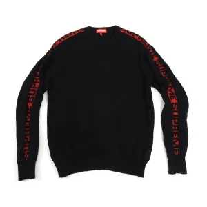 Supreme Black and Red Logo Stripe Pullover Sweater - M