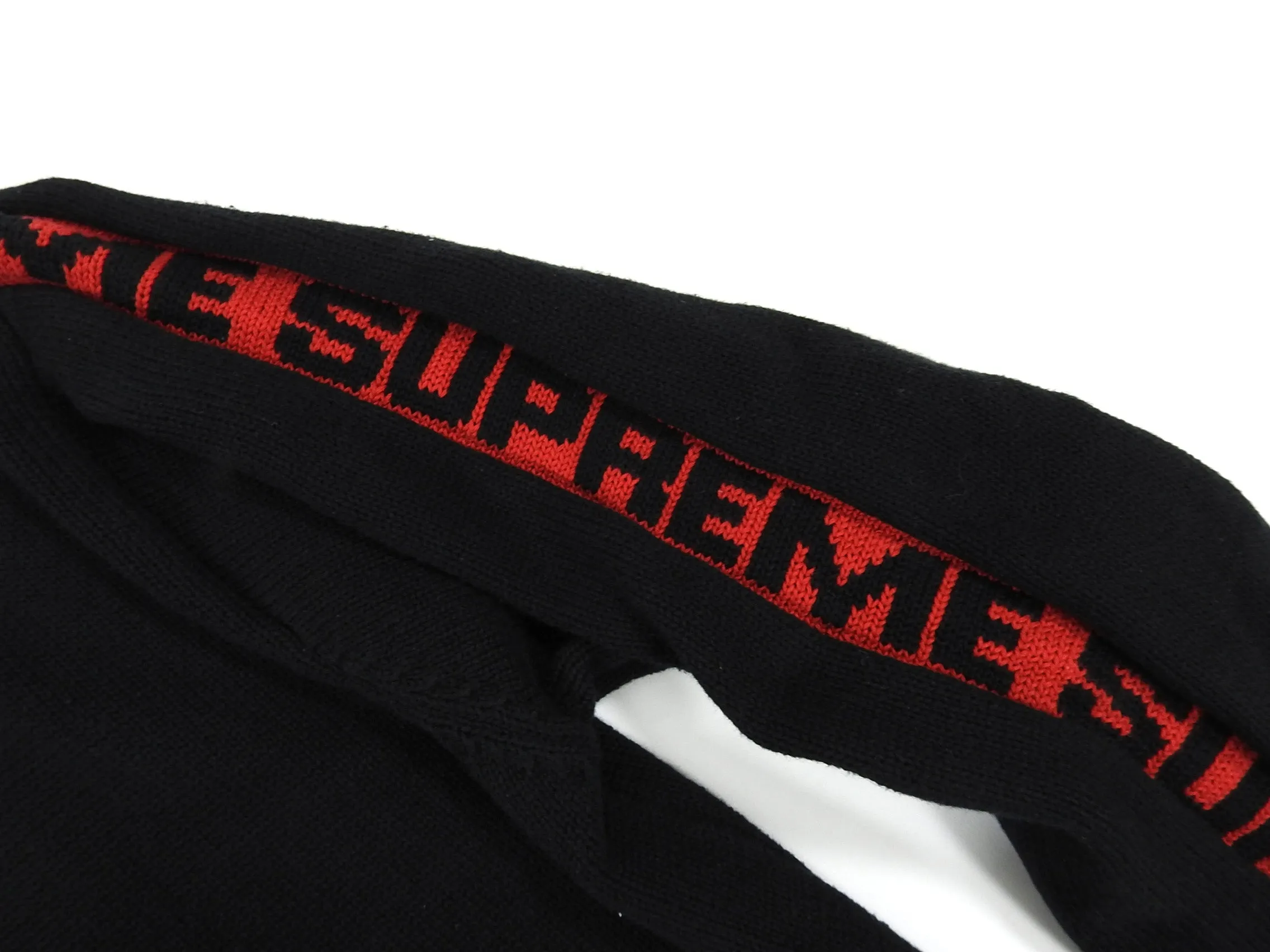 Supreme Black and Red Logo Stripe Pullover Sweater - M