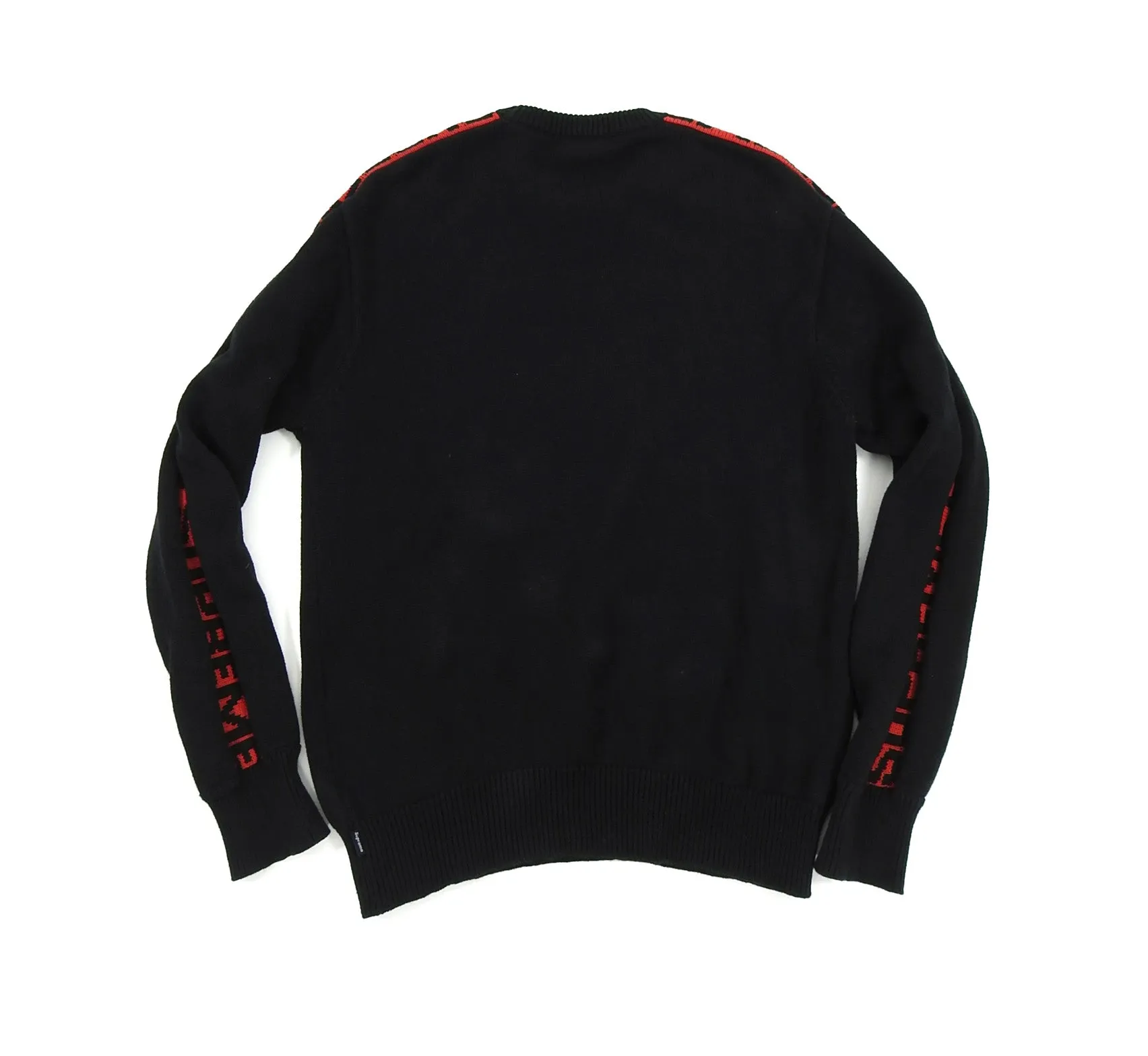 Supreme Black and Red Logo Stripe Pullover Sweater - M