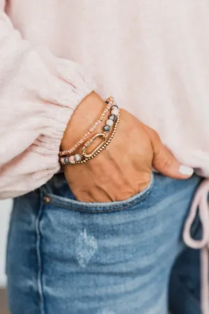 Sweet & Simple Beaded Bracelet Set- Gold & Pink
