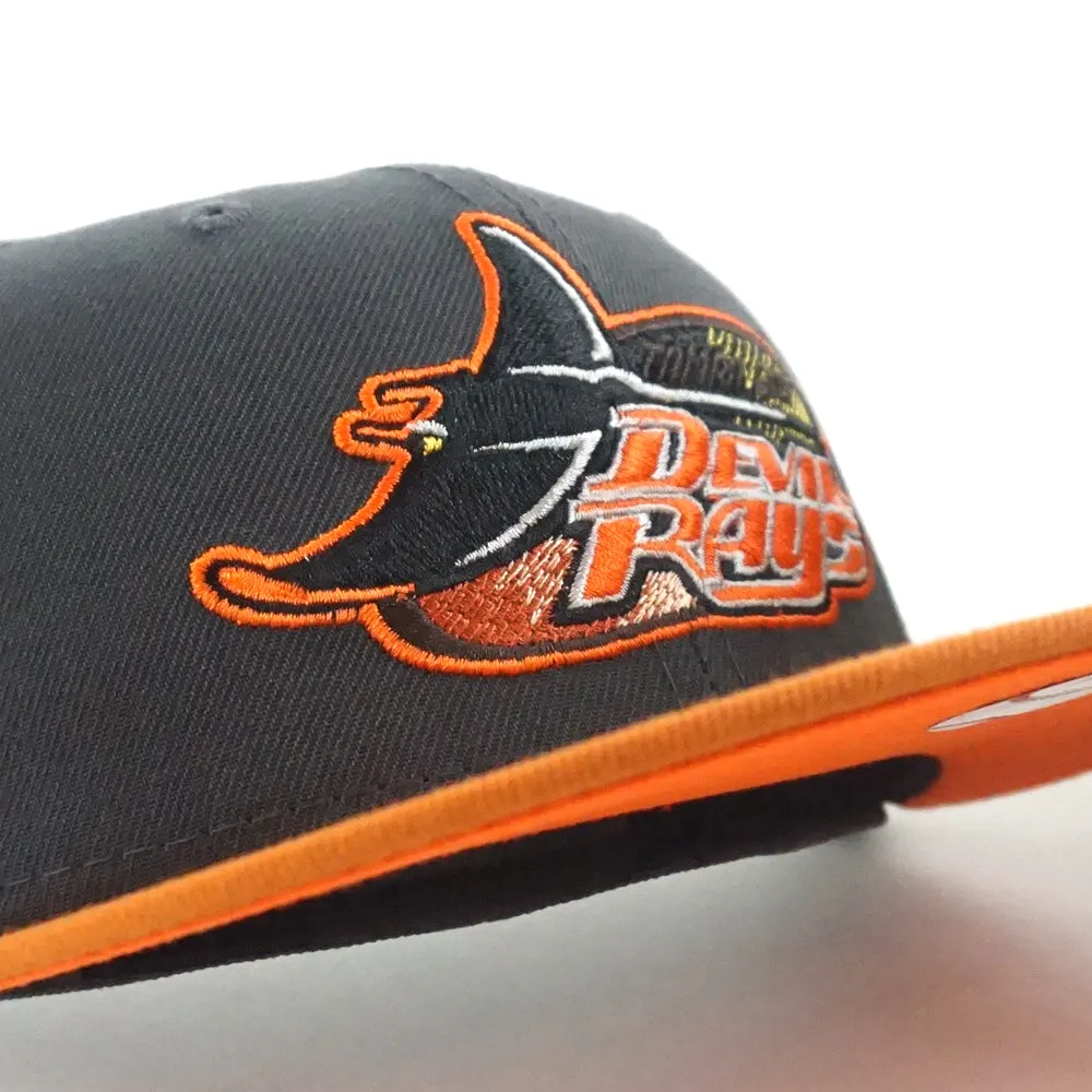 Tampa Bay Devil Rays INAUGURAL SEASON 1998 New Era 59Fifty Fitted Hat (Dark Gray Burn Orange Rust Under Brim)