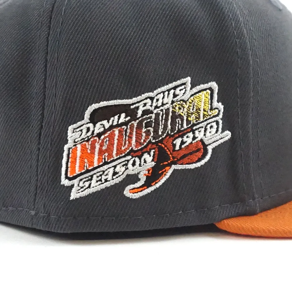 Tampa Bay Devil Rays INAUGURAL SEASON 1998 New Era 59Fifty Fitted Hat (Dark Gray Burn Orange Rust Under Brim)