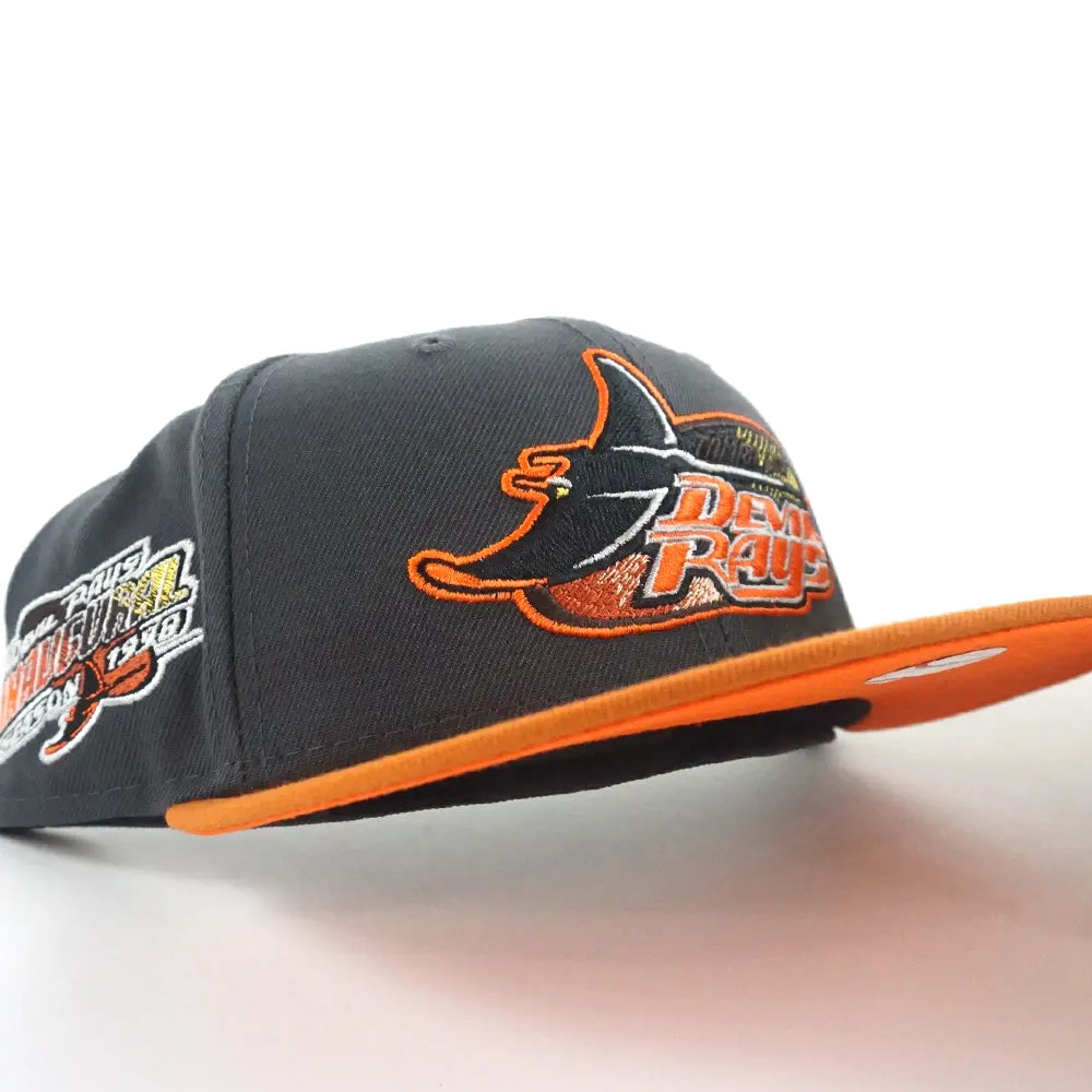 Tampa Bay Devil Rays INAUGURAL SEASON 1998 New Era 59Fifty Fitted Hat (Dark Gray Burn Orange Rust Under Brim)