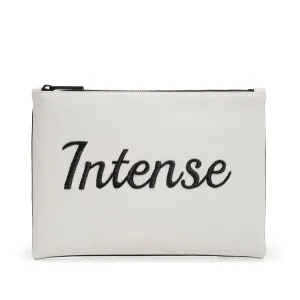 TEXT EMBROIDERED CLUTCH BAG