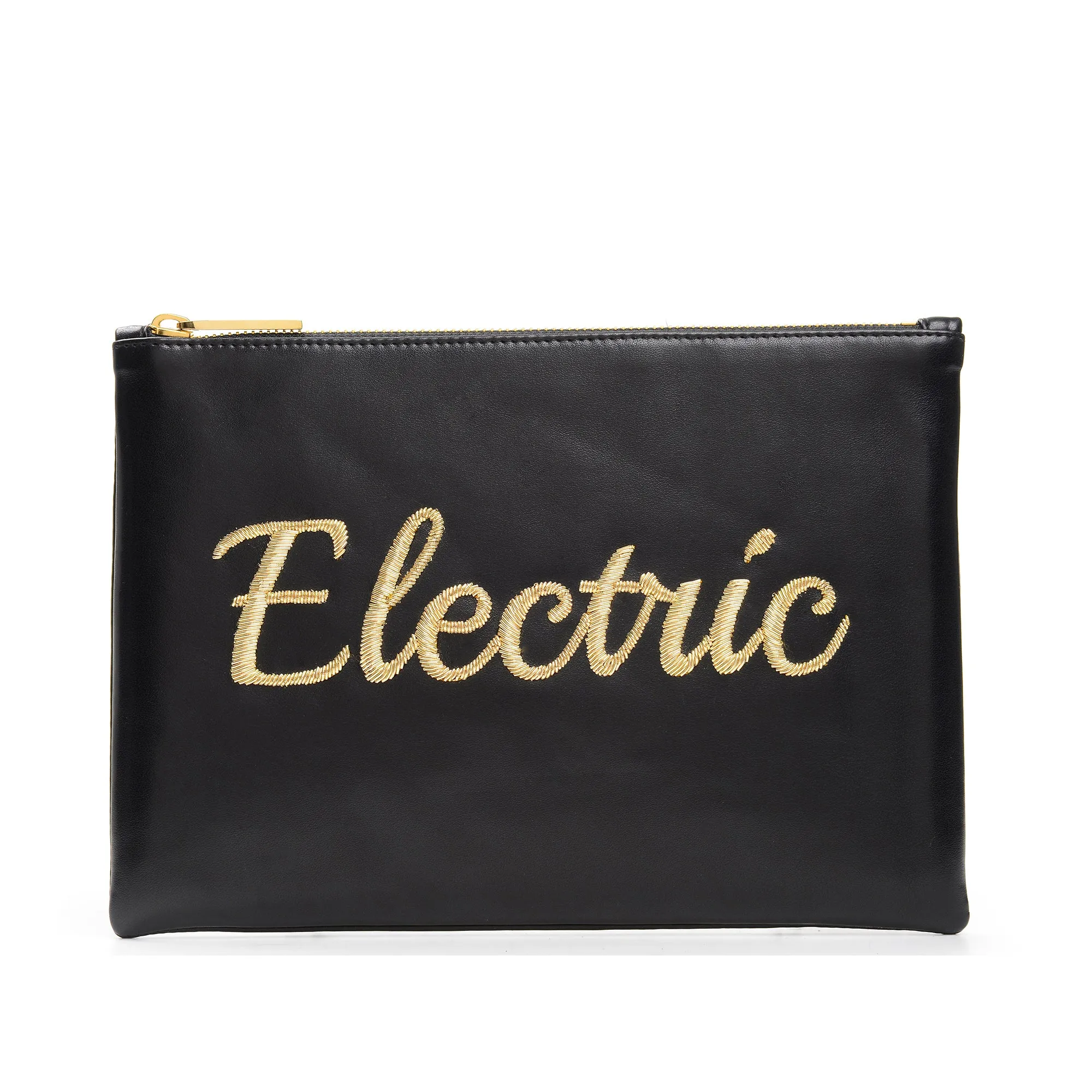 TEXT EMBROIDERED CLUTCH BAG