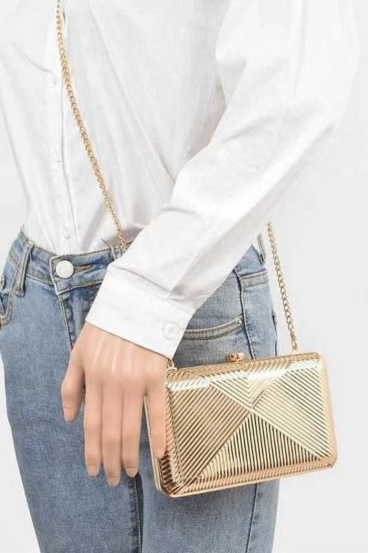 Textured Shiny Metal Box Clutch - 3 colors
