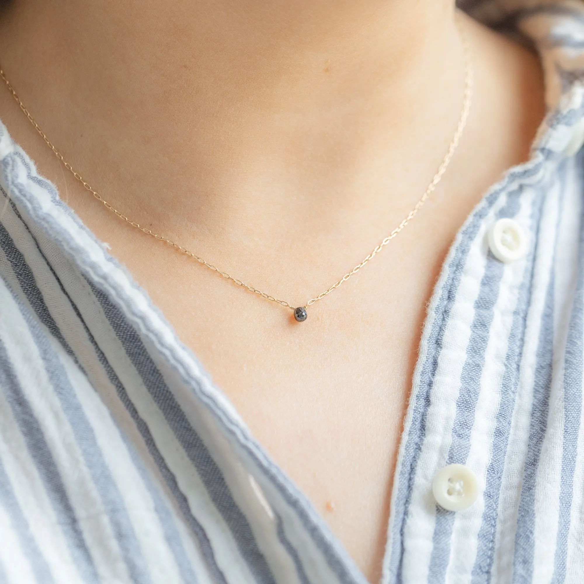 The Simple Black Diamond Briolette Necklace | Yellow Gold Filled