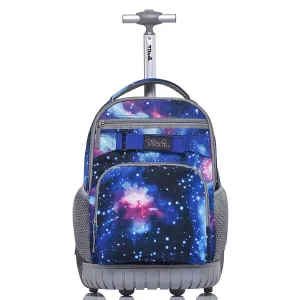Tilami Blue Galaxy 18 inch Rolling Backpack Kids Wheeled Backpack
