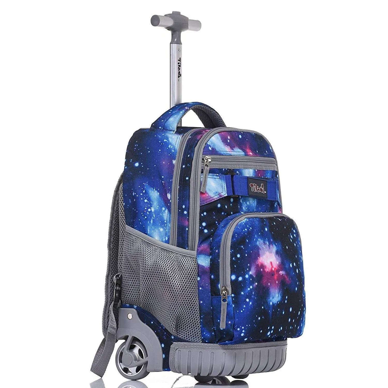 Tilami Blue Galaxy 18 inch Rolling Backpack Kids Wheeled Backpack