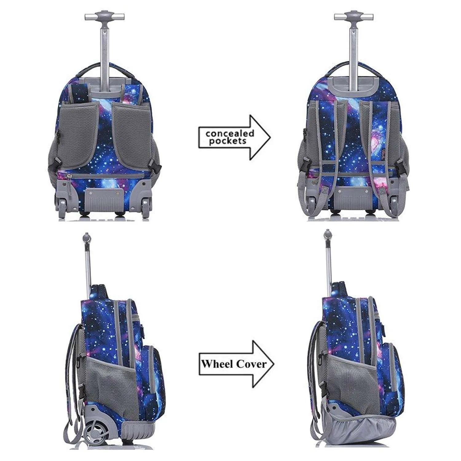 Tilami Blue Galaxy 18 inch Rolling Backpack Kids Wheeled Backpack