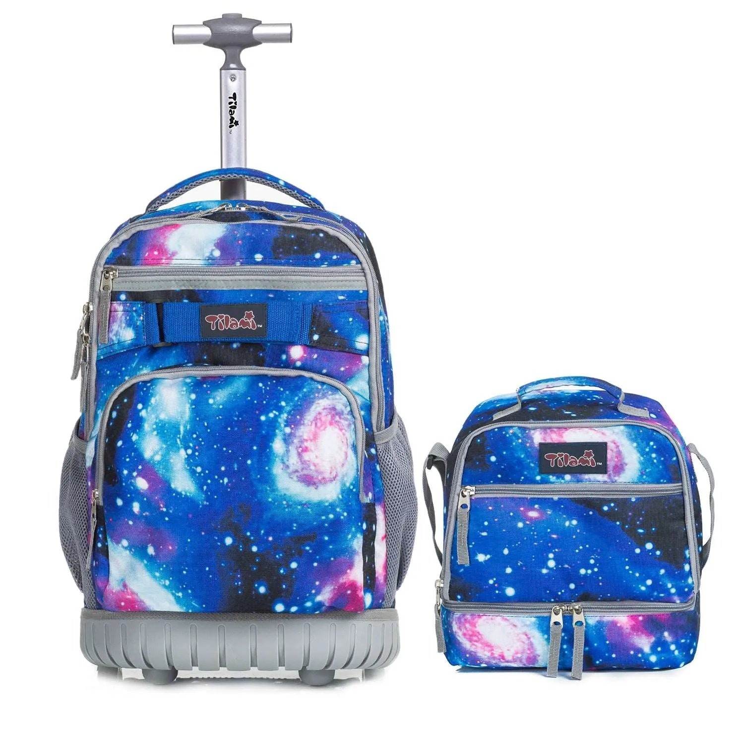 Tilami Deep Blue Galaxy Rolling Backpack 19 inch with Lunch Bag