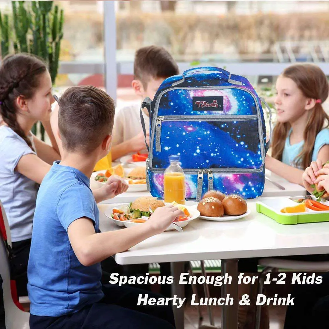 Tilami Deep Blue Galaxy Rolling Backpack 19 inch with Lunch Bag