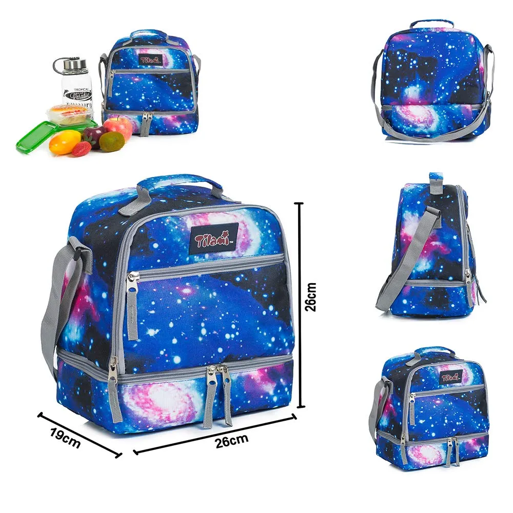 Tilami Deep Blue Galaxy Rolling Backpack 19 inch with Lunch Bag
