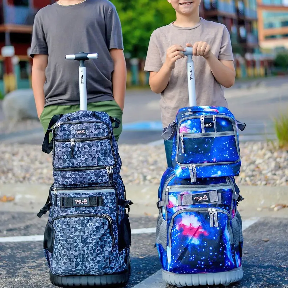 Tilami Deep Blue Galaxy Rolling Backpack 19 inch with Lunch Bag