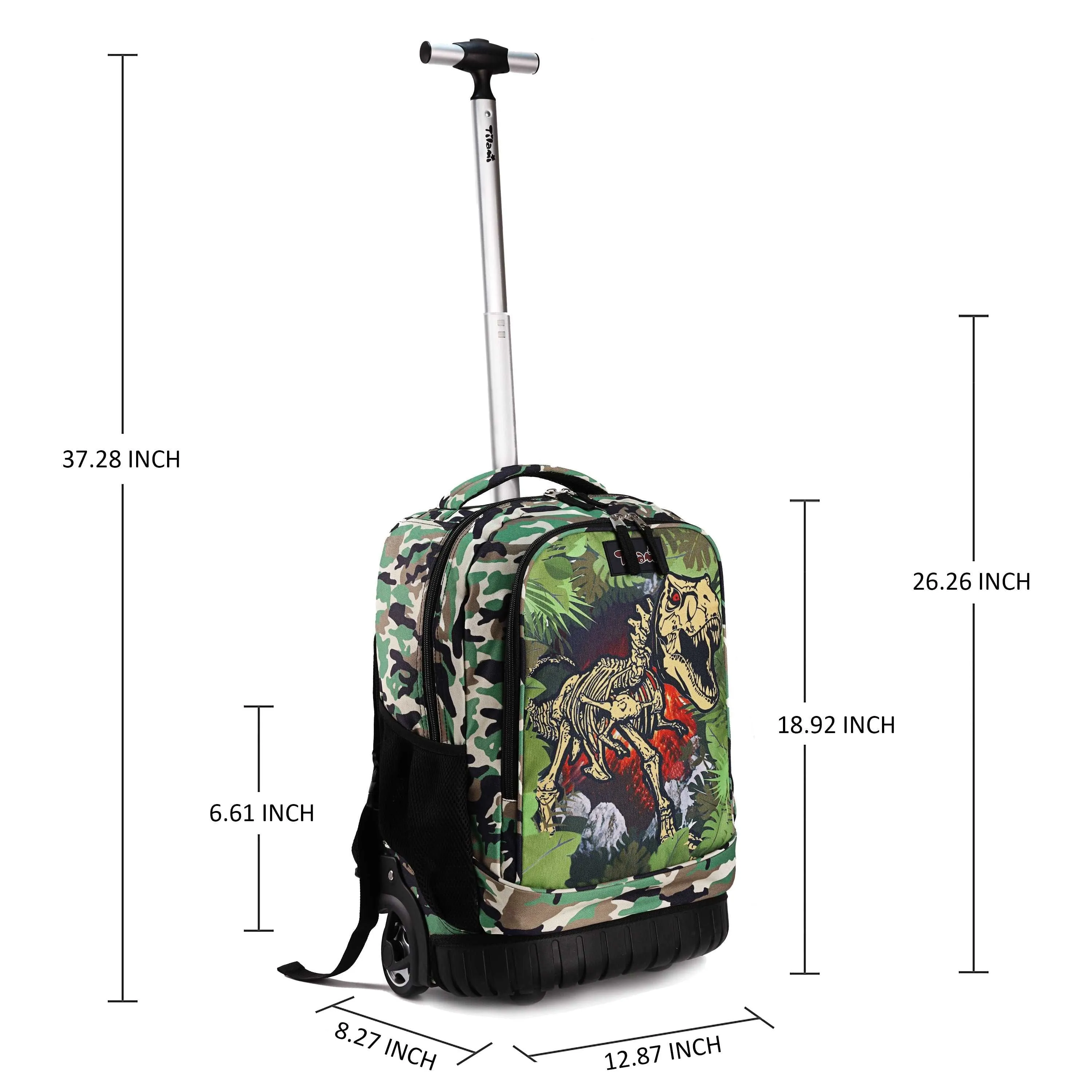 Tilami Green Dinosaur 19 inch Rolling Backpack Boys Laptop Backpack