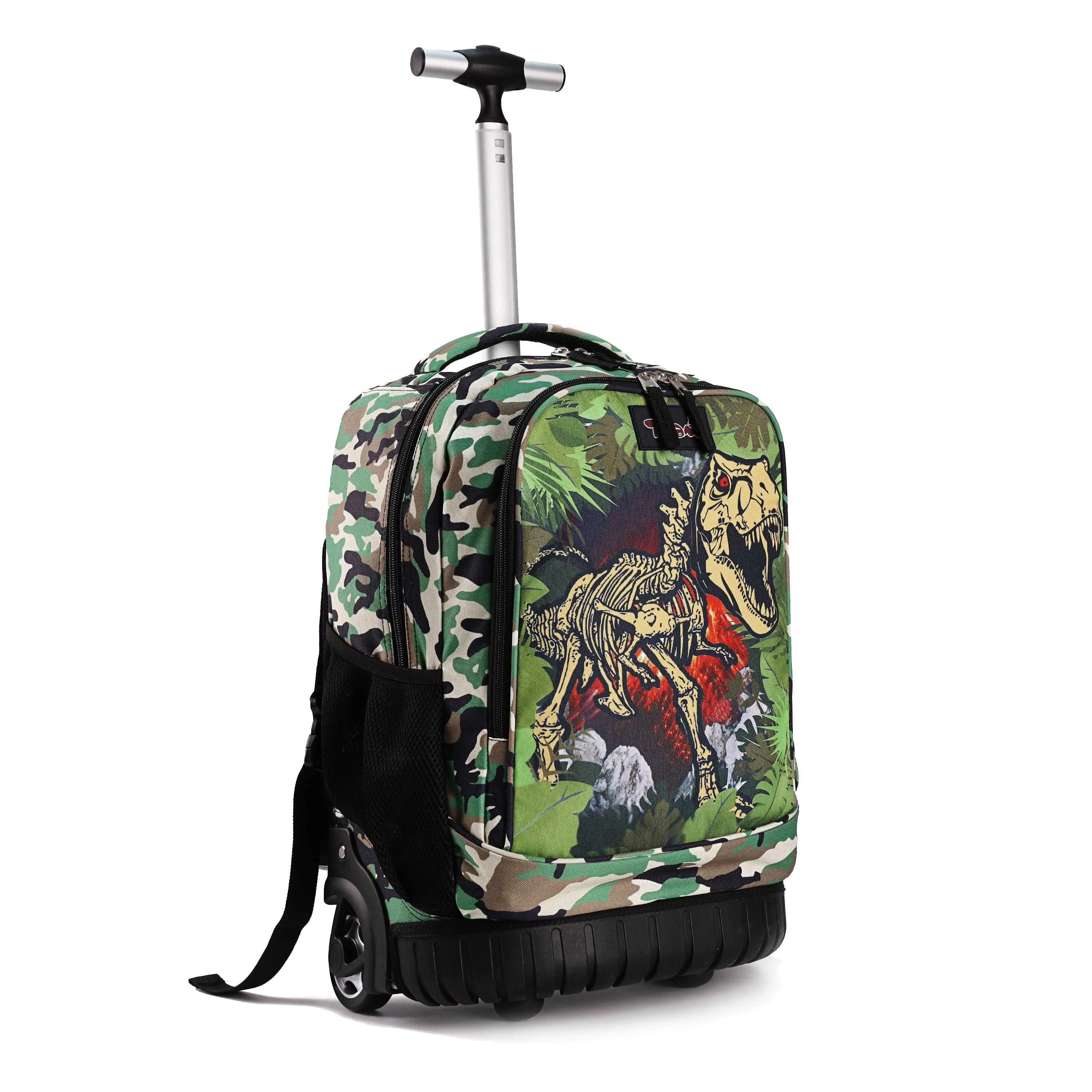 Tilami Green Dinosaur 19 inch Rolling Backpack Boys Laptop Backpack