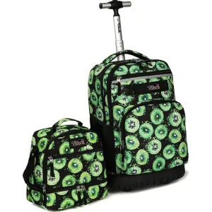 Tilami Green Kiwifruit Print Rolling Backpack Laptop 19 inch with Lunch Bag